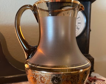 Egermann Bohemian Glass Pitcher, Vintage Amber and Gold Smoked Glass Pitcher, Smoky Gray Appearance