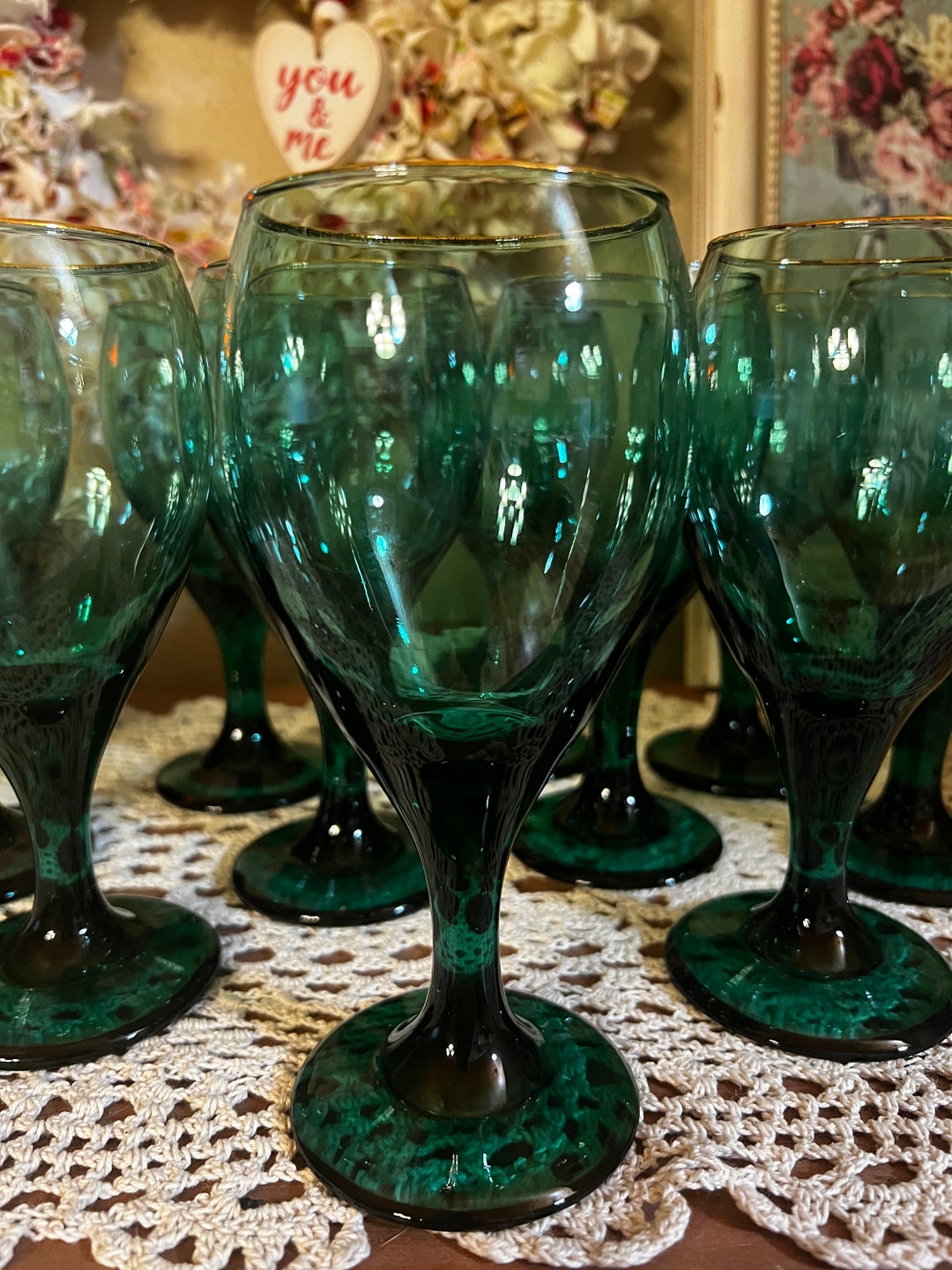 Green and Gold Vintage Libbey Stemware 10 Teardrop Juniper Etsy