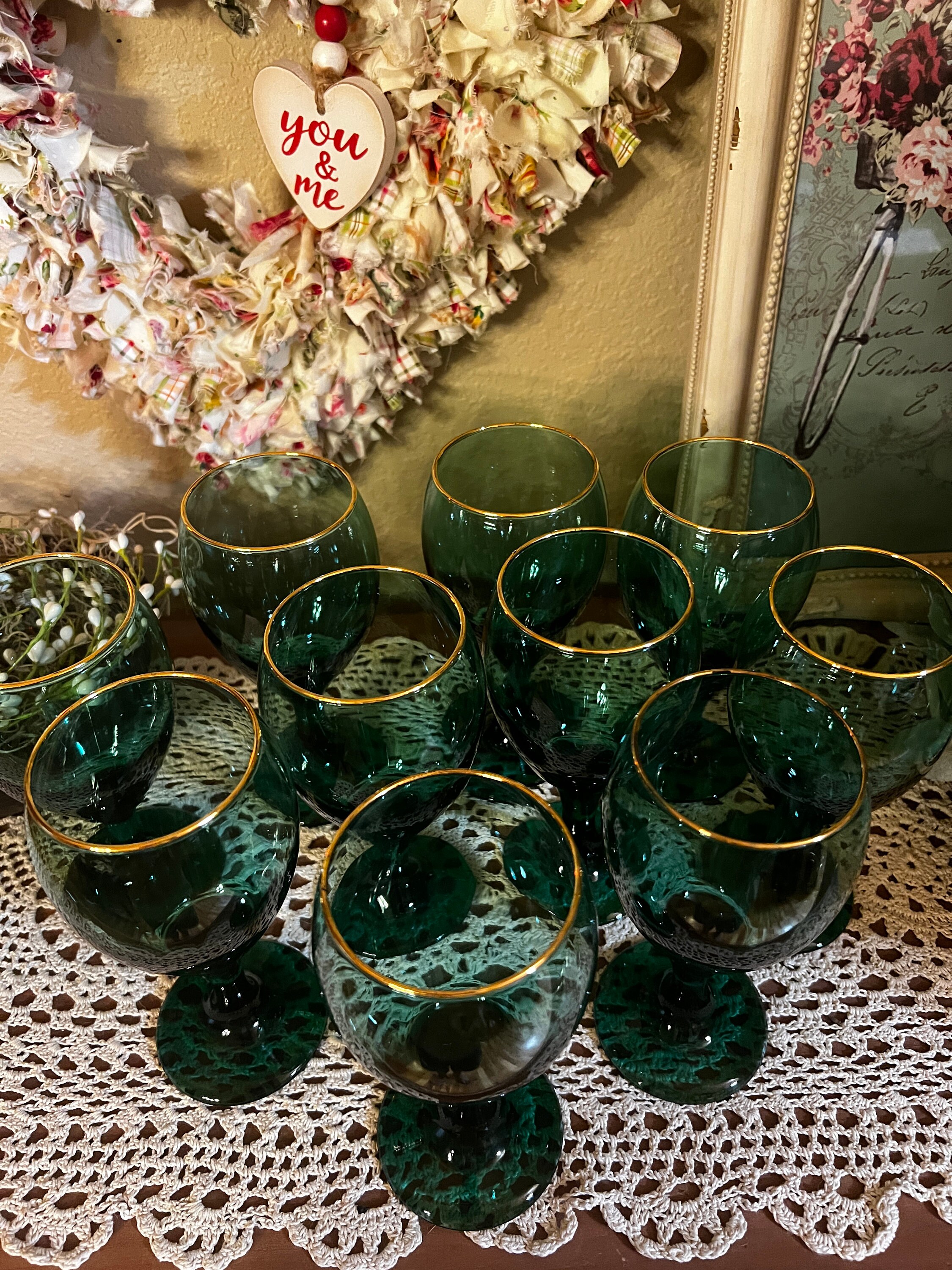 Green and Gold Vintage Libbey Stemware 10 Teardrop Juniper Etsy