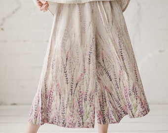 Wide leg linen pants, Lavender print, Cropped pants,  Linen culottes, Oversize linen pants for women, Palazzo / TYLA