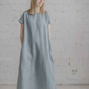 Loose Linen dress, Oversize Maxi linen dress, Short sleeve linen summer dress, Red linen Sundress, Bridesmaid, Romantic linen dress /PIEVA image 1