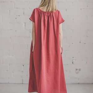 Loose Linen dress, Oversize Maxi linen dress, Short sleeve linen summer dress, Red linen Sundress, Bridesmaid, Romantic linen dress /PIEVA image 6