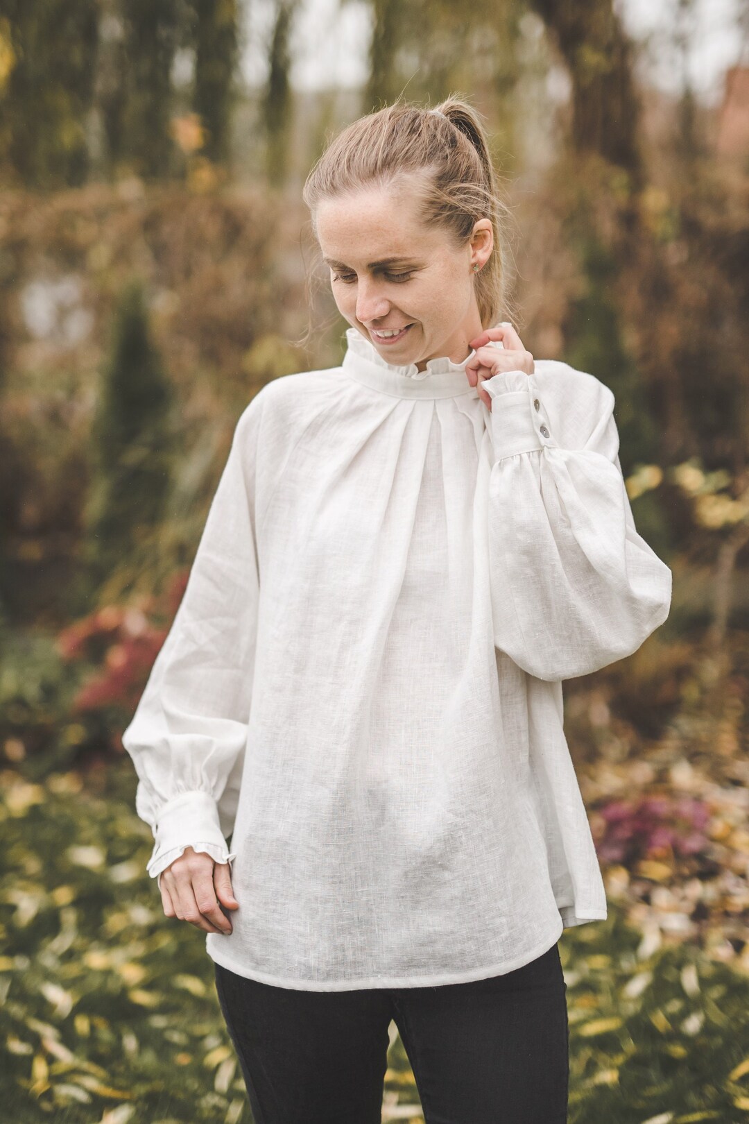 European Linen Ruffle Sleeve Top 17874 main image 1