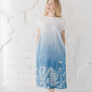 Natural linen dress with meadow print, Floral linen maxi dress, Short sleeves summer dress, Romantic long linen dress, Bridesmaid's / PIEVA Midsummer's meadow