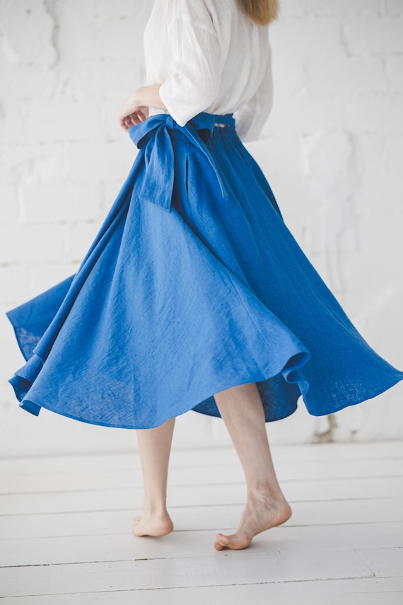 Handmade A line skirt in Blue 2367# Handmade A line skirt in Blue 2367#