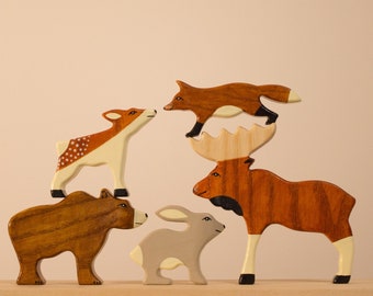 Handgefertigte Holz Waldtier Spielzeug Set: Montessori Kleinkind Geschenk