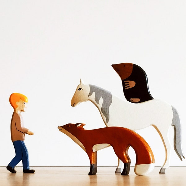 Set of toys horse, mole fox and boy, Wooden toys, Toddler gifts, Toddler toys, Waldorf toys, Baby gift, Childrens toy, Educational toys