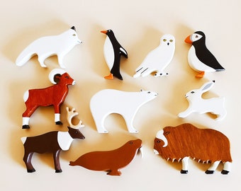 Big set Arctic animals Toys (10pcs), Wooden toys, Toddler gifts, Toddler toys, Waldorf toys, Baby gift, Childrens toy, Educational toys