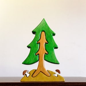 Handmade Wooden Spruce Tree Puzzle: Organic Toddler Toy