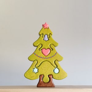Handmade Wooden Christmas Tree Puzzle: Organic Toddler Toy