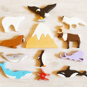 Arctic & Sea Animal Wooden Toy Set: Waldorf Educational Toys