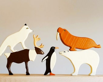 Arktische Tiere Spielzeug-Set, Holzspielzeug, Kleinkind Geschenke, Kleinkind Spielzeug, Waldorf Spielzeug, Baby Geschenk, Kinderspielzeug, Lernspielzeug, Montessori Spielzeug