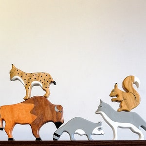 Handmade Wooden Forest Animal Toys: Montessori Toddler Gift Set