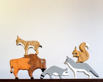 Handmade Wooden Forest Animal Toys: Montessori  Gift Set