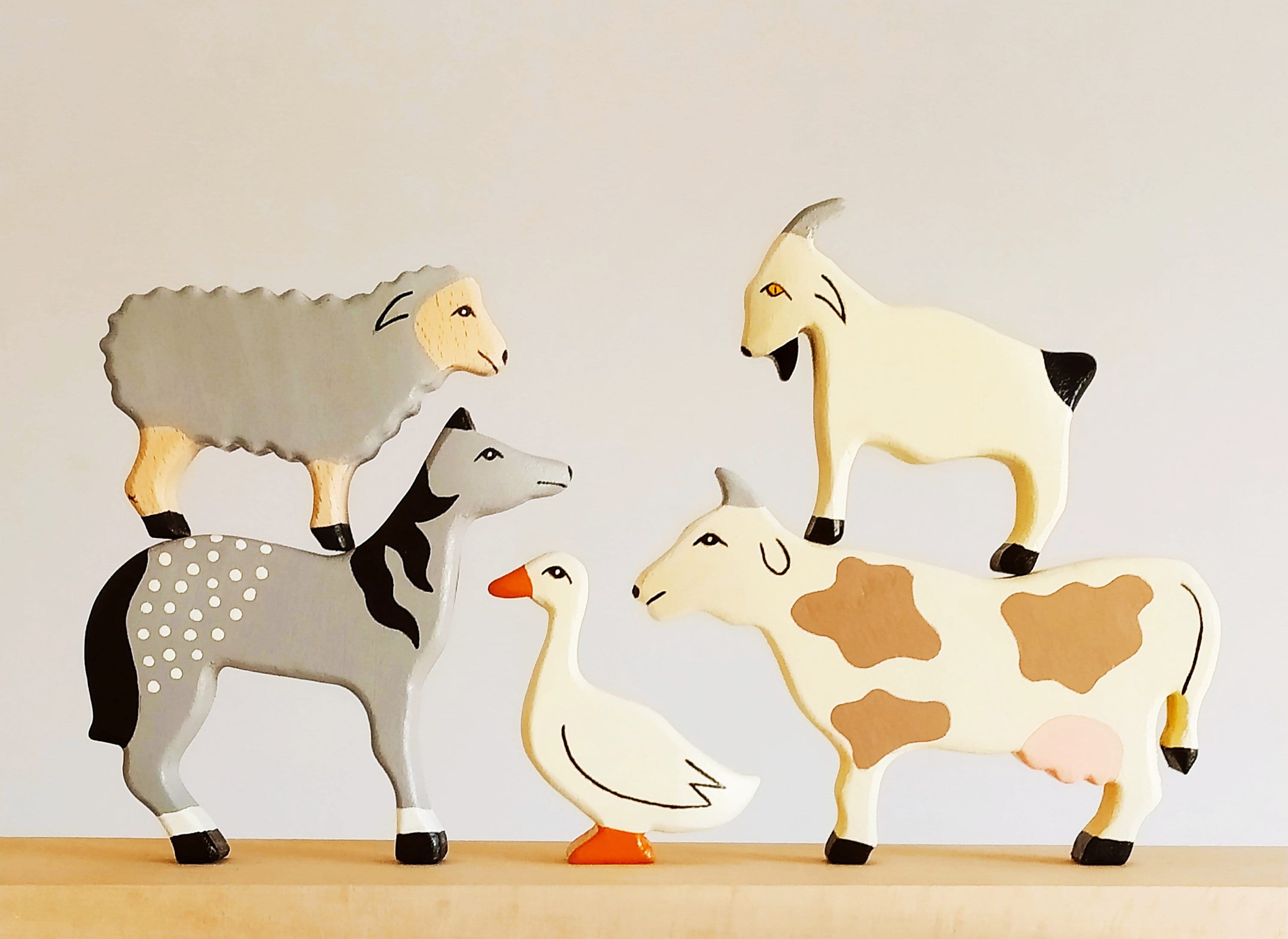 Wooden Farm Animal Toys Set: Handmade Waldorf Toys