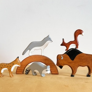 Wooden Forest Animal Toys Set: Montessori Educational Beech Wood Toys