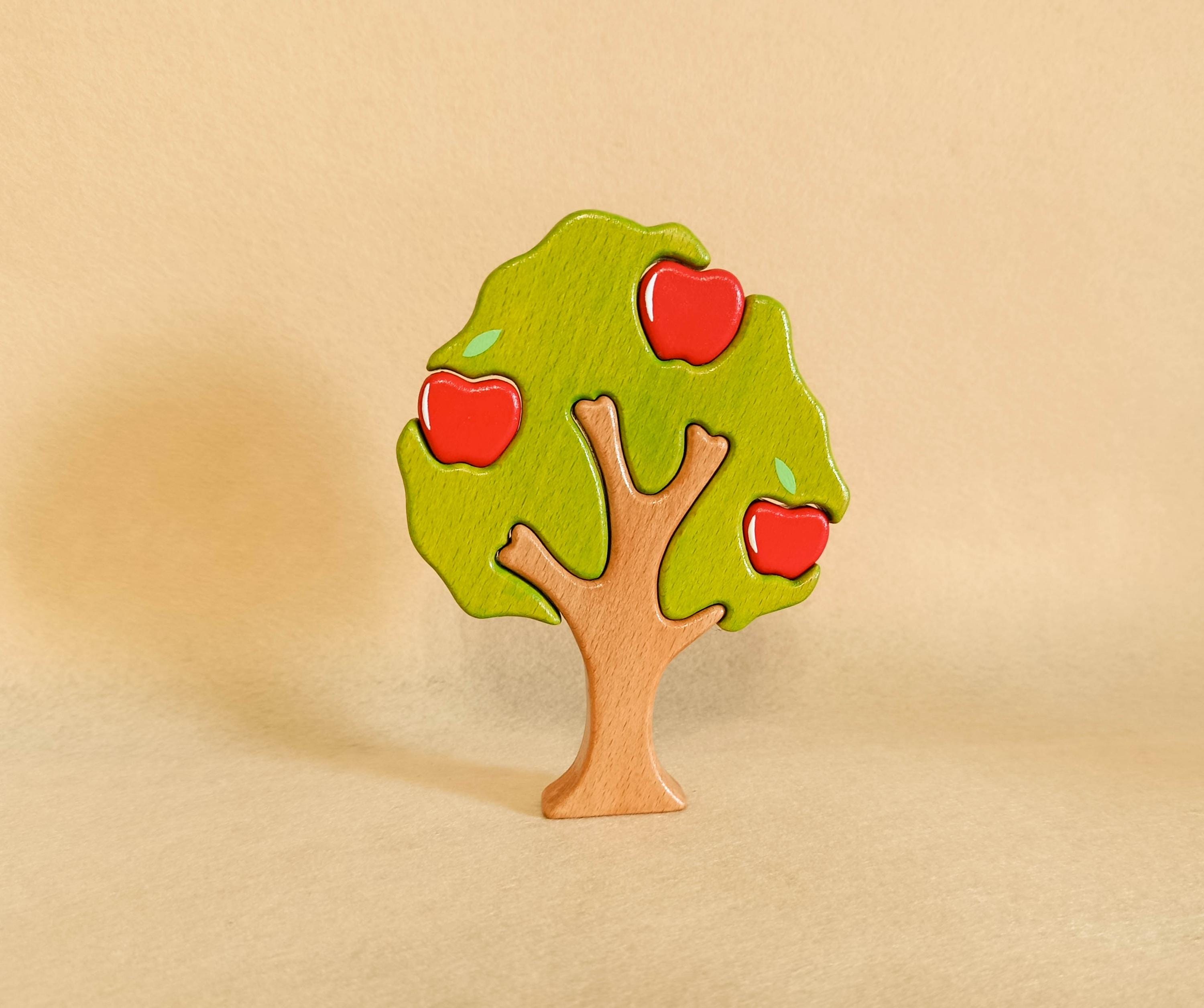 Handmade Wooden Apple Tree Puzzle, Organic Educational Toys
