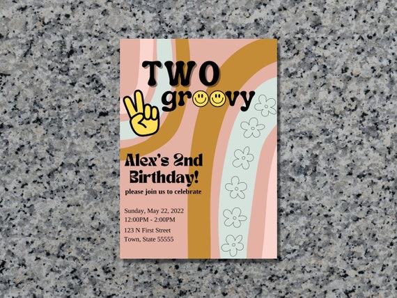 Editable Two Groovy 2nd Birthday Party Invitation Download | Etsy