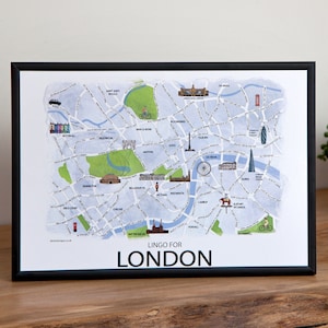 Mapa de dichos de Londres / Mapa de regalos de Londres / Mapa cockney / Mapa divertido de Londres / Mapa cómico de Londres / Mapa de Londres enmarcado / Mapa ilustrado de Londres