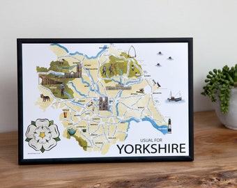 Impresión de mapa con refranes de Yorkshire: regalo divertido de Yorkshire
