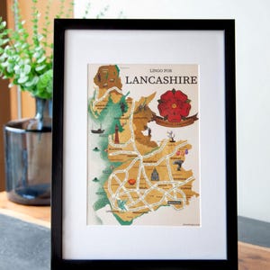 Lancashire Dialect Map Print – Funny Northern Sayings, UK Gift