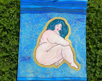 Déesse - Original Art (A4) Body Positive Aquarelle Peinture - unique en son genre