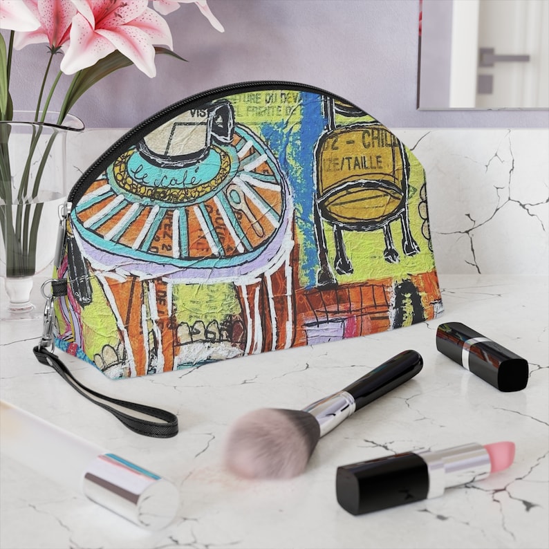 French Cafe Design, France inspired, French Coffee House Art - Makeup Bag image 1