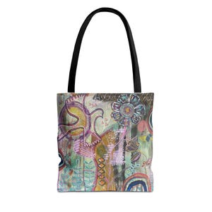 Colorful Abstract Floral Tote Bag, Boho Style Bag, Reusable Shopping Tote, Gift for Art Lovers, Beach Bag