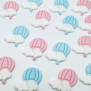12pc. Fondant Solid Color Hot Air Balloons, Cake Toppers, Edible Sugar Balloon Decorations, Fondant Balloons with Cloud Topper.