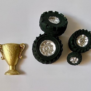 Fondant tires cake topper/race car cake topper/fondant car cake topper/flag cake topper/tires cake topper/fondant trophy cake topper.