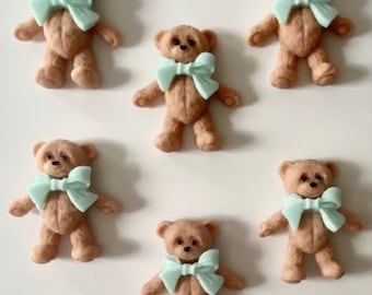 12pcs. Teddy bear with Bow. Mini bear cupcake topper, Woodland Animal