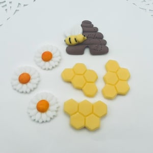 12st. Fondant bijen en bloemen taarttopper/ fondant bijenhuistopper/ bijentaartdecoratie/ bijen cupcake toppers