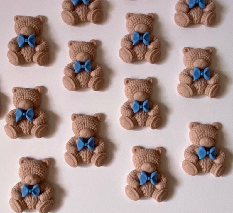 12pc Fondant Teddy Bear Cake Toppers, Royal Blue Bows - Etsy