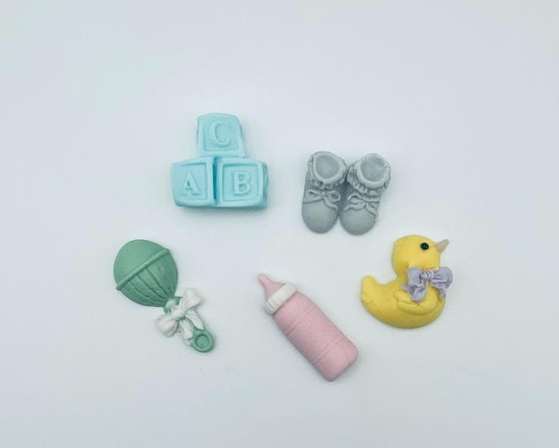 Abc Block Topper 10pcs. Fondant Baby Shower Cake Toppers: ABC Blocks, Baby Booties ...