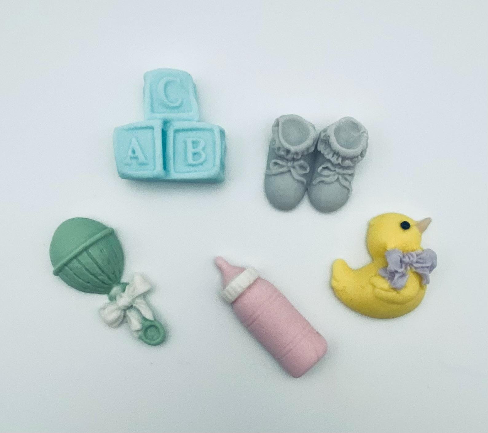 Abc Block Topper 10pcs. Fondant Baby Shower Cake Toppers: ABC Blocks, Baby Booties ...