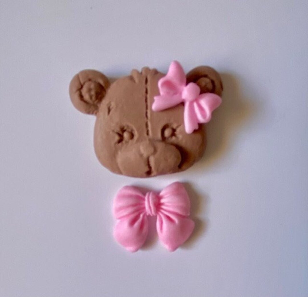 Fondant Edible Bear With Bow, Bear With Bow Edible Treats Decorations ...