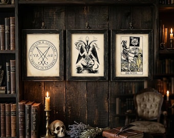 Vintage Occult Grimoire Art Prints Set, Gothic Baphomet Lucifer Poster (Digital Download)
