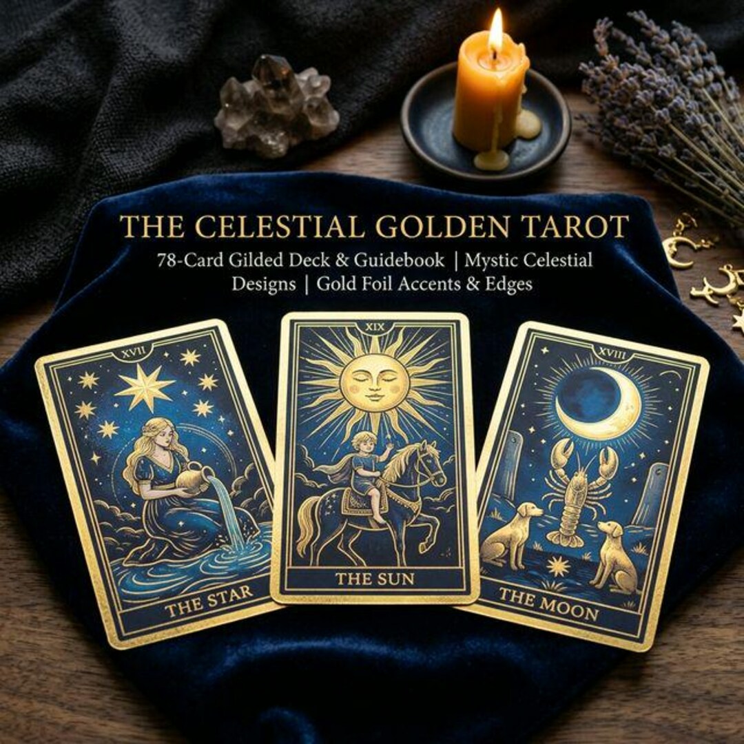 Celestial Golden Tarot Deck – 78 Cards With Guidebook (digital Download ...