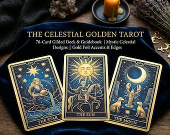 Celestial Golden Tarot Deck – 78 Cards with Guidebook (Digital Download)