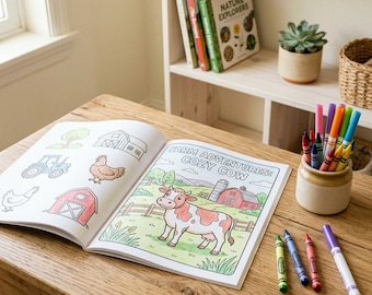 Farm Animal Coloring Book for Kids: Interactive Scenes, Activities (Instant Download)