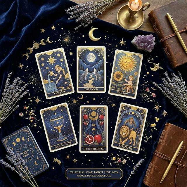 Celestial Golden Tarot Deck – 78 Cards With Guidebook (digital Download ...