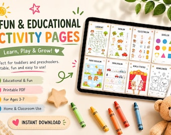 Preschool Activity Pages Bundle, Educational Learning Worksheets (PDF Download)