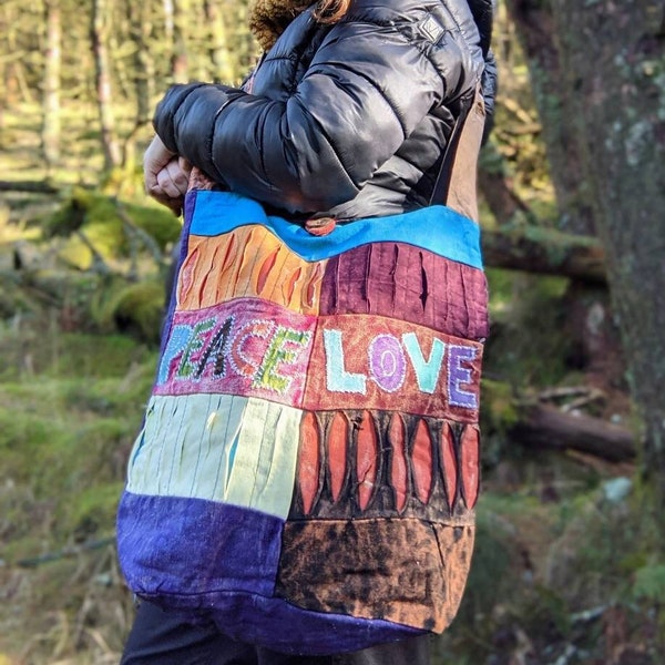 Handmade Hippie Boho Peace & Love Canvas Festival Shoulder Bag