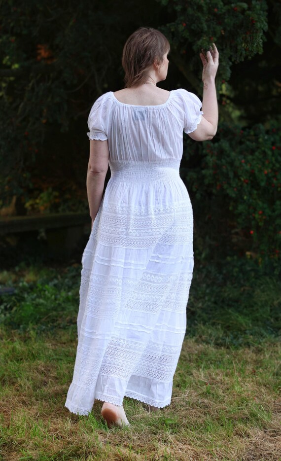 100% Cotton Embroidered Summer Boho Short Sleeve Gypsy Dress White Maxi  Dress - Etsy