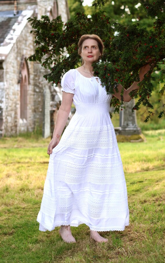 100% Cotton Embroidered Summer Boho Short Sleeve Gypsy Dress White Maxi  Dress - Etsy