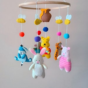 Personalized Winnie the Pooh Tigger Eeyore Roo Piglet Hanging Crib mobile Winnie and Friend Nursery Decor Baby Shower and New Born Gift