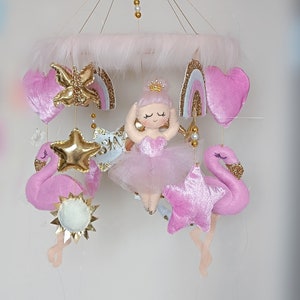 Personalized Flamingo and Ballerina Baby Mobile For Girl Princess Baby Girl Room Decor Christmas Gift for Baby Mom Gift Baby Shower Gift
