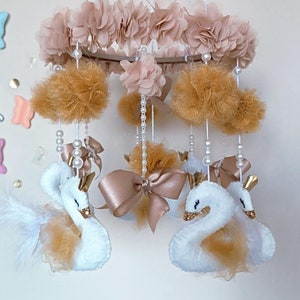 Personalized Swan Baby Mobile Sweet Swan Felt Decor Baby Girl Room Decor Christmas Gift for Baby New Year Gift For Girl Coffee Baby Mobile