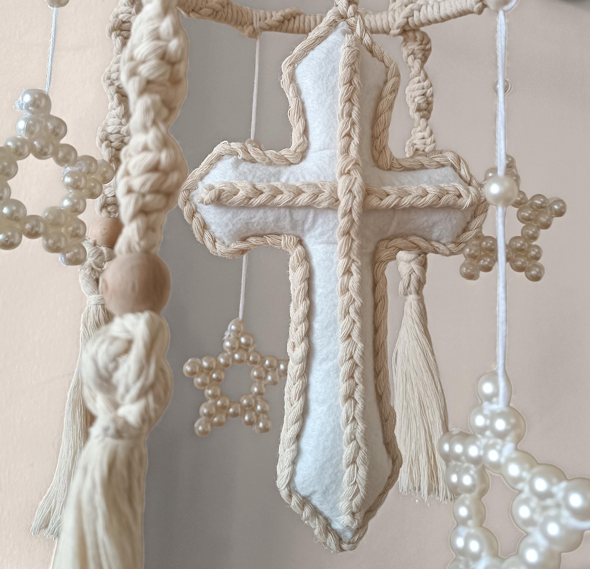 Macrame Cross Baby Mobile Christian Nursery Boho Jesus Cot Mobile ...