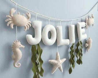 Custom Coastal Name Garland , Custom Name Decor, Baby Ocean Garland, Felt Name Garland, Nursery Decoration, Baby Shower, Newborn Gift